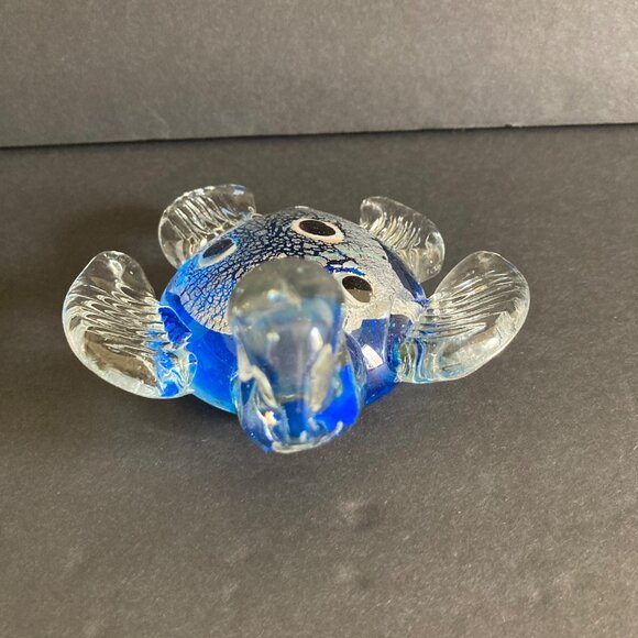Art Glass Sea Turtle Blue And Silver Figurine Paperweight - Picture 5 of 7